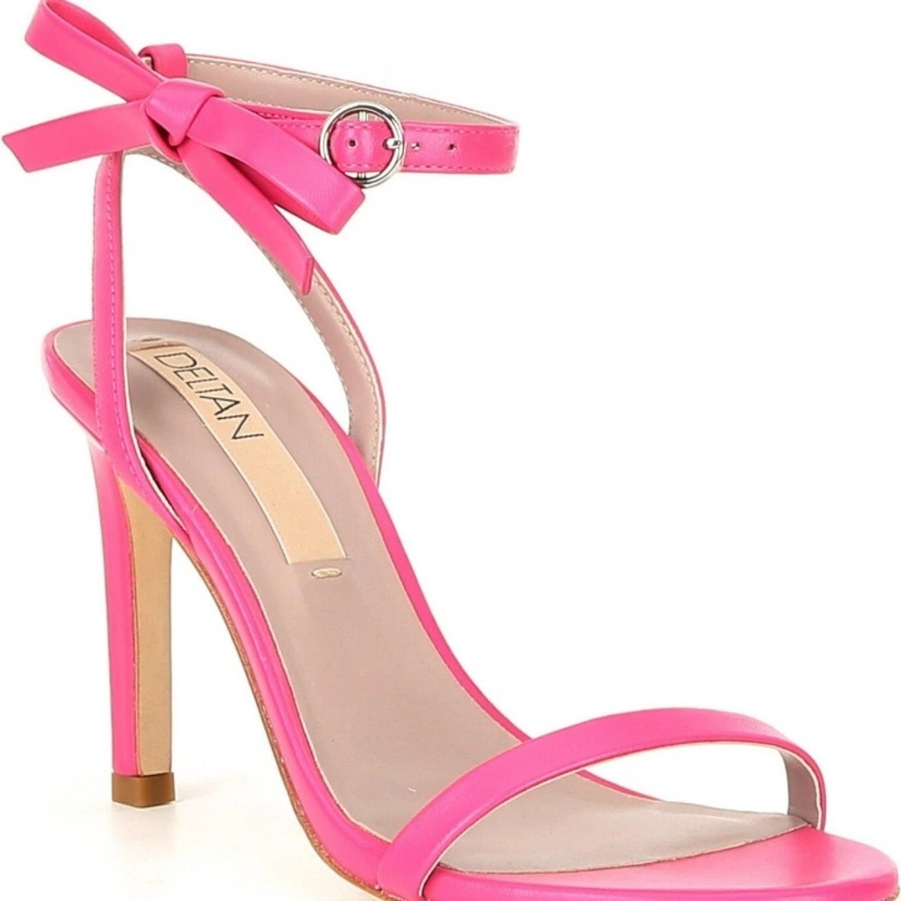 NEW - Size 9.5M Women's Deltan Miranda Leather Ankle Bow Dress Sandals Pink